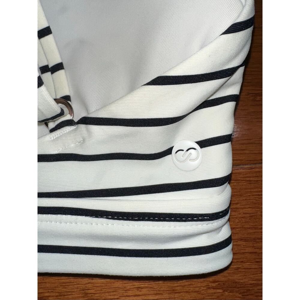 Calia Strappy Back Ruched White Black Stripe Bikini Swim Top Size S - Picture 5 of 13
